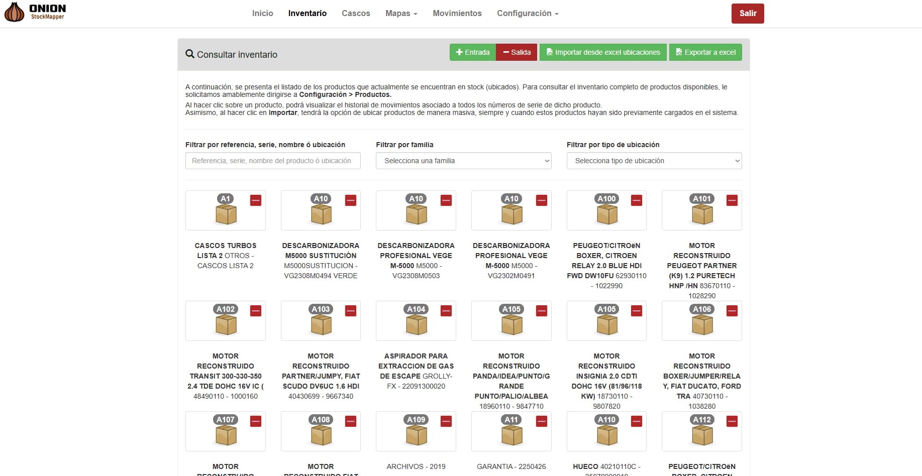 Sistema de control de inventario, ubicaciones y stock